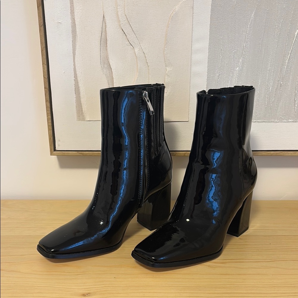 Black Patent Leather Ankle Boots